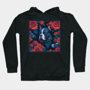 Dogs, pit bull and roses, dog, seamless print, style vector (red roses & pit) Hoodie